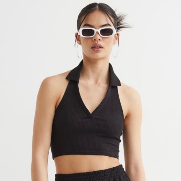 H&M NWT Women’s Halterneck Top with Collar Black Size XLarge. - Picture 6 of 8